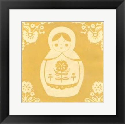 Framed Russian Doll in Yellow Print