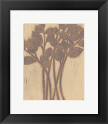 Framed Gilded Grey Leaves I Print