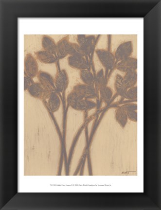 Framed Gilded Grey Leaves II Print