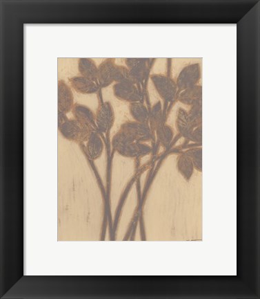 Framed Gilded Grey Leaves II Print