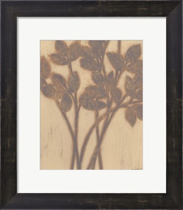 Framed Gilded Grey Leaves II Print