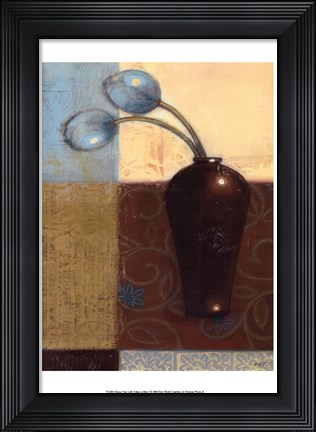Framed Ebony Vase with Blue Tulips I Print
