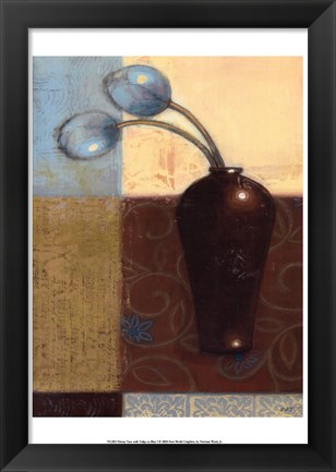 Framed Ebony Vase with Blue Tulips I Print