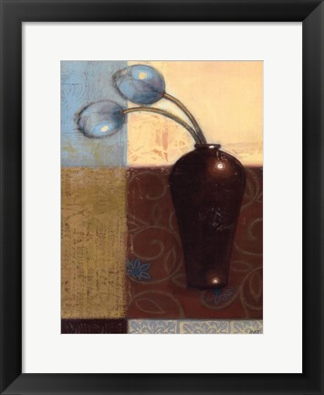 Framed Ebony Vase with Blue Tulips I Print