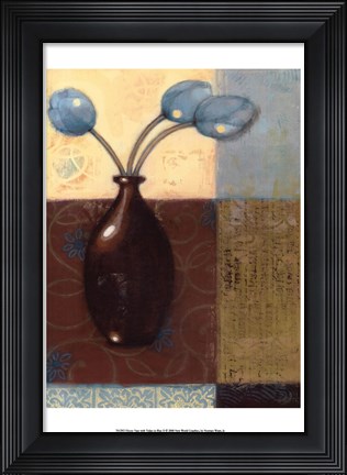 Framed Ebony Vase with Blue Tulips II Print