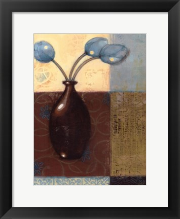 Framed Ebony Vase with Blue Tulips II Print