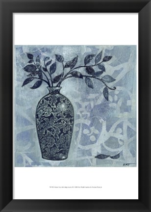 Framed Ornate Vase with Indigo Leaves II Print