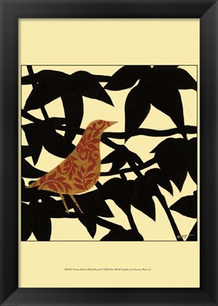 Framed Ornate Bird on Black Branch Print
