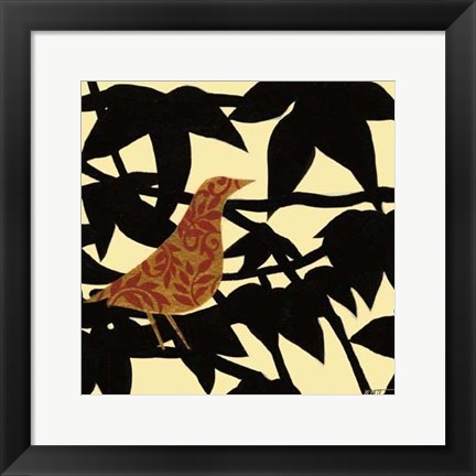 Framed Ornate Bird on Black Branch Print