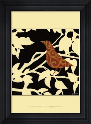 Framed Ornate Bird on White  Branch Print