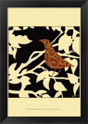 Framed Ornate Bird on White  Branch Print