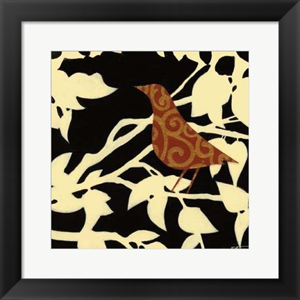 Framed Ornate Bird on White  Branch Print