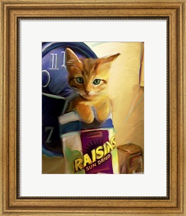 Framed Orange Cat in Raisin Box Print