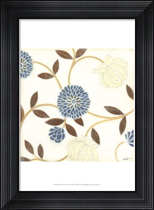 Framed Blue and Cream Flowers on Silk I Print