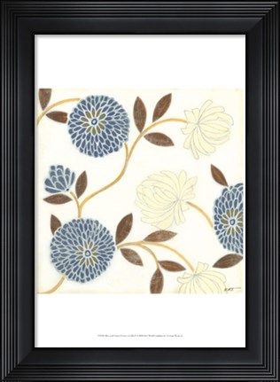 Framed Blue and Cream Flowers on Silk II Print