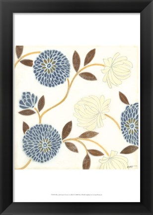 Framed Blue and Cream Flowers on Silk II Print