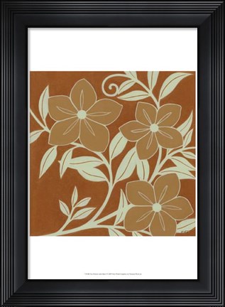 Framed Tan Flowers with Mint Leaves I Print