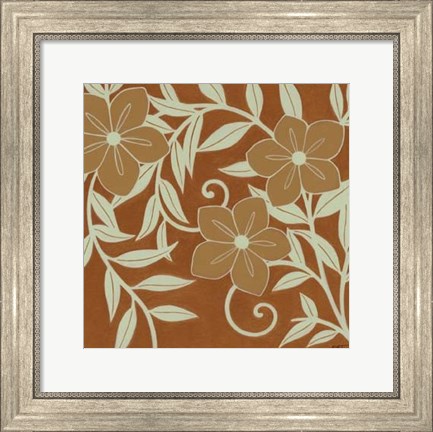 Framed Tan Flowers with Mint Leaves II Print