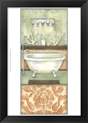 Framed Damask Bath I Print