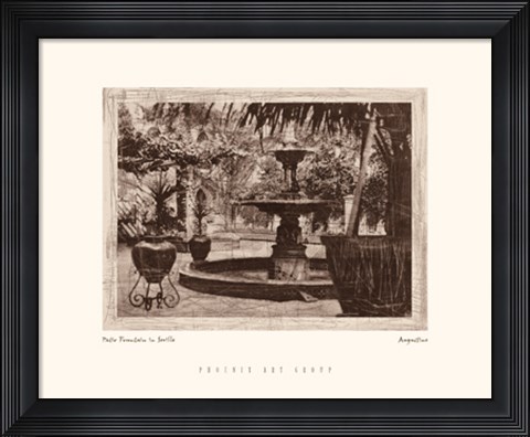 Framed Patio Fountain in Seville Print