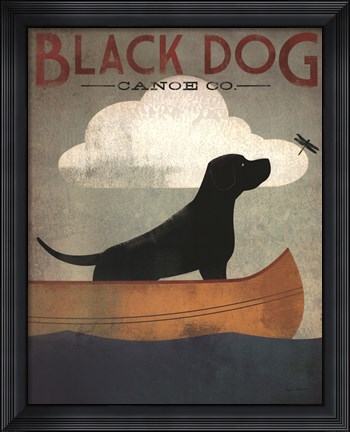Framed Black Dog Canoe Print