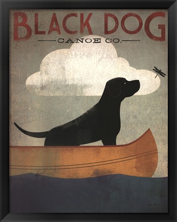 Framed Black Dog Canoe Print