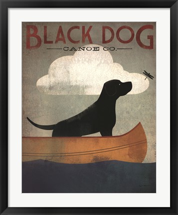 Framed Black Dog Canoe Print