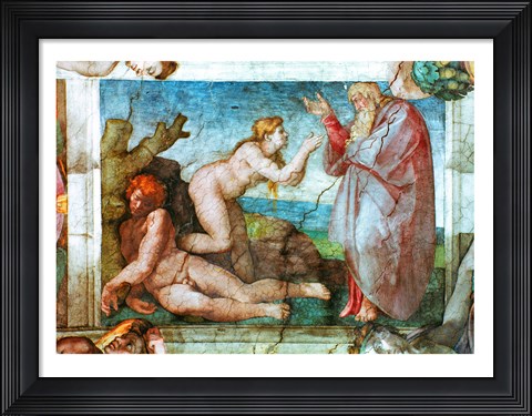 Framed Sistine Chapel ceiling: Creation of eve, with four Ignudi, 1511 Print