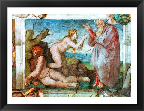 Framed Sistine Chapel ceiling: Creation of eve, with four Ignudi, 1511 Print