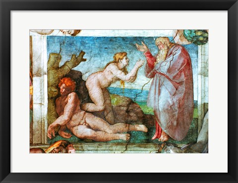 Framed Sistine Chapel ceiling: Creation of eve, with four Ignudi, 1511 Print