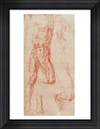 Framed W.13r Study of a male nude, stretching upwards Print