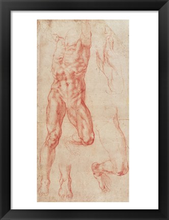 Framed W.13r Study of a male nude, stretching upwards Print