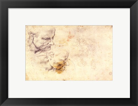 Framed W.60 Sketch of a male head, in two positions Print
