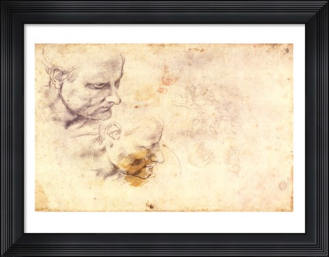 Framed W.60 Sketch of a male head, in two positions Print