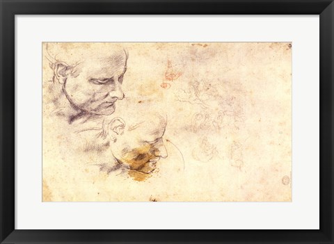 Framed W.60 Sketch of a male head, in two positions Print