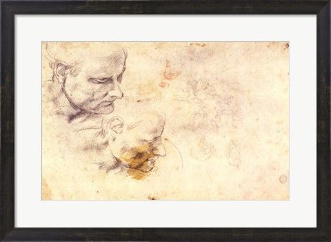 Framed W.60 Sketch of a male head, in two positions Print