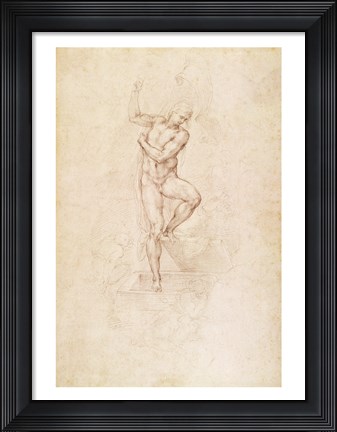 Framed W.53r The Risen Christ, study for the fresco of The Last Judgement in the Sistine Chapel, Vatican Print