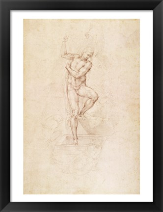 Framed W.53r The Risen Christ, study for the fresco of The Last Judgement in the Sistine Chapel, Vatican Print