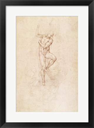 Framed W.53r The Risen Christ, study for the fresco of The Last Judgement in the Sistine Chapel, Vatican Print