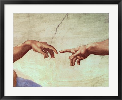 Framed Hands of God and Adam, detail from The Creation of Adam, from the Sistine Ceiling, 1511 Print