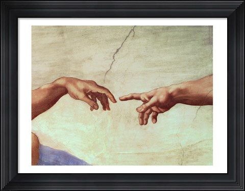 Framed Hands of God and Adam, detail from The Creation of Adam, from the Sistine Ceiling, 1511 Print