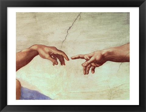 Framed Hands of God and Adam, detail from The Creation of Adam, from the Sistine Ceiling, 1511 Print