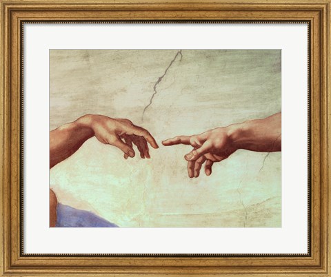 Framed Hands of God and Adam, detail from The Creation of Adam, from the Sistine Ceiling, 1511 Print