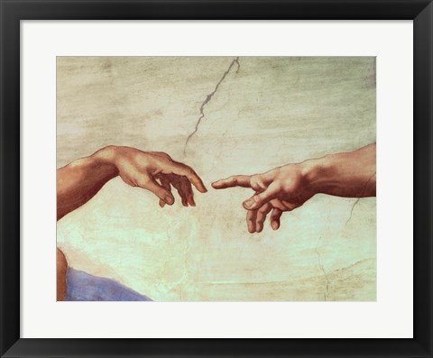 Framed Hands of God and Adam, detail from The Creation of Adam, from the Sistine Ceiling, 1511 Print