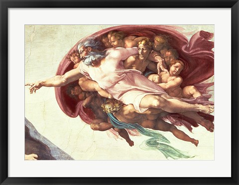 Framed Sistine Chapel Ceiling: The Creation of Adam, detail of God the Father, 1508-12 Print