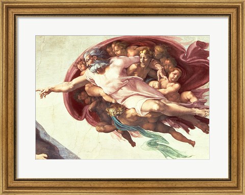 Framed Sistine Chapel Ceiling: The Creation of Adam, detail of God the Father, 1508-12 Print