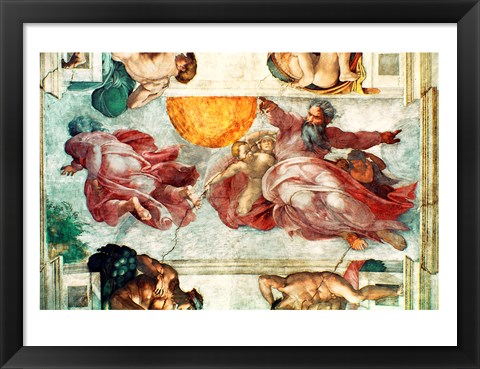 Framed Sistine Chapel Ceiling: Creation of the Sun and Moon, 1508-12 Print