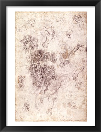 Framed Study of figures for &#39;The Last Judgement&#39; with artist&#39;s signature, 1536-41 Print