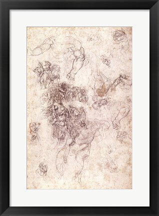 Framed Study of figures for &#39;The Last Judgement&#39; with artist&#39;s signature, 1536-41 Print