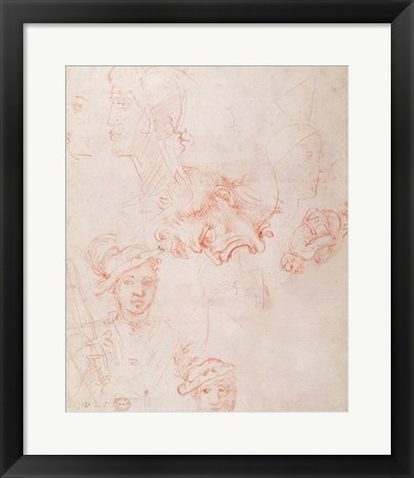 Framed Studies of heads, 1508-12d Print